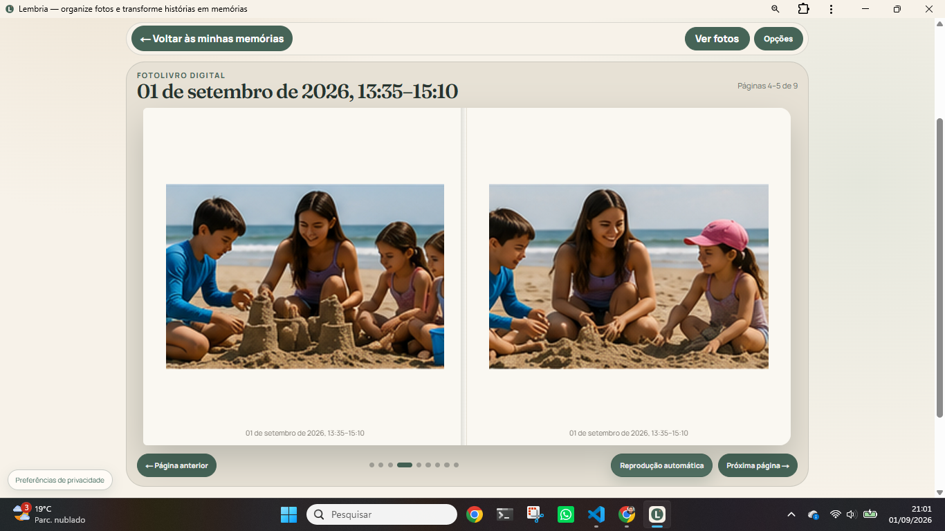 Fotolivro digital criado a partir de uma memória na Lembria
